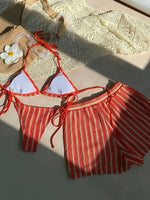 3PCS With Shorts Stripe Halter Fishnet Bikini Women Swimwear Female Swimsuit Three-pieces Bikini Set Bathing Suit Swim Beachwear