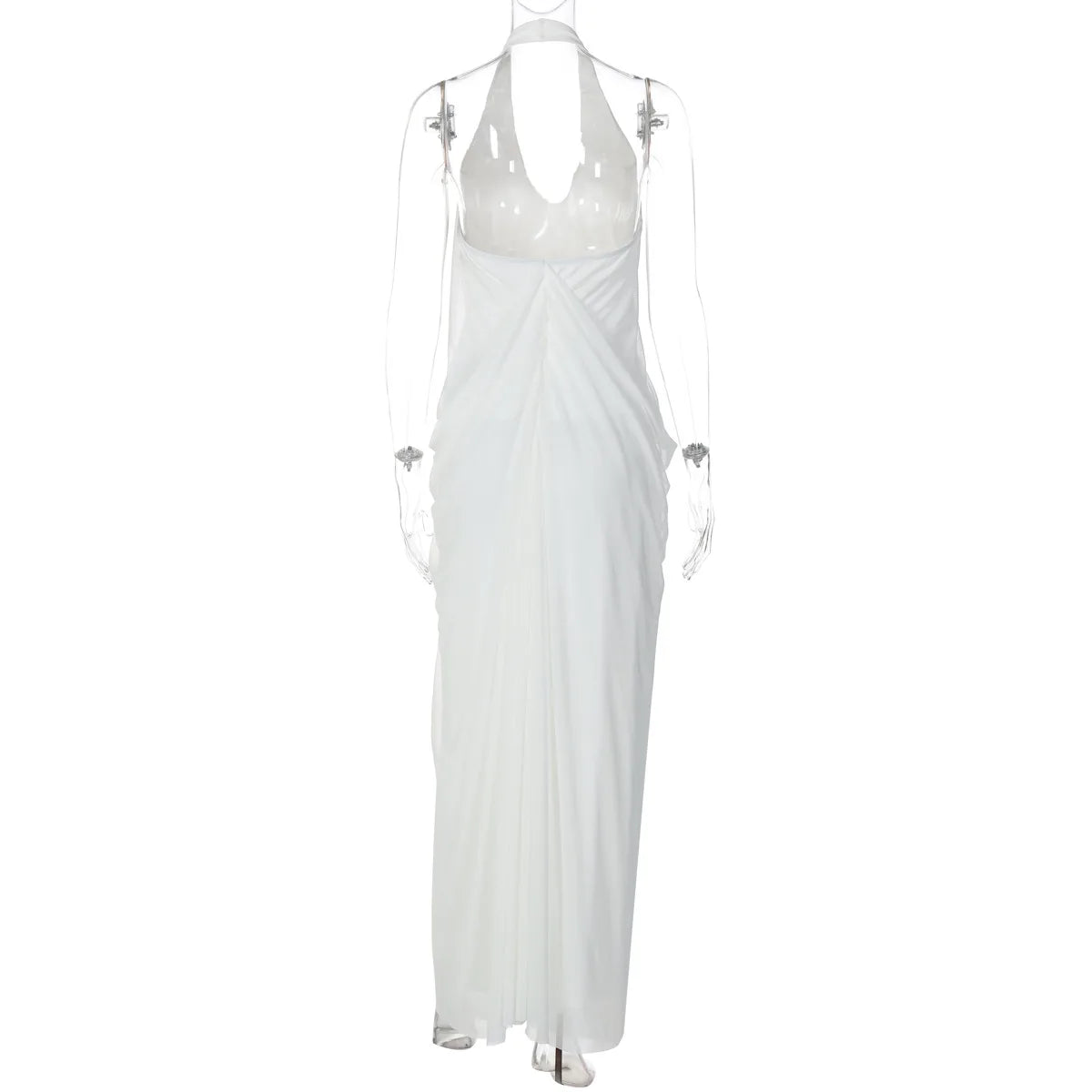 FDYOUI 2026 Summer Backless Ruched White Long Maxi Dress for Woman Elegant Sexy Halter Sleeveless Loose Evening Party Dresses