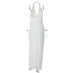 FDYOUI 2026 Summer Backless Ruched White Long Maxi Dress for Woman Elegant Sexy Halter Sleeveless Loose Evening Party Dresses