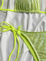 Sparkling Glitter Halter Bow Bikini Female Swimsuit Women Swimwear Two-pieces Bikini Set High Cut Bather Bathing Suit Swim Lady