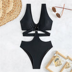 Black Bandage Hollow Out Swimwear One Piece Swimsuit Women Push Up Metal Ring Linked Monokini Bathing Suit Swimming Wear 2026