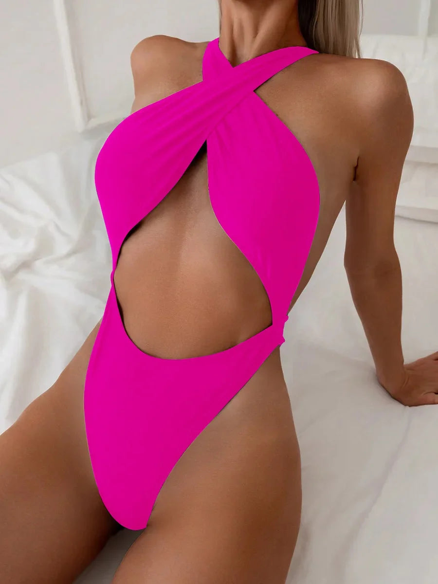 Sexy Criss Cross Backless High Cut Women Swimwear One Piece Swimsuit Female Thong Monokini Bather Bathing Suit Swim Beachwear