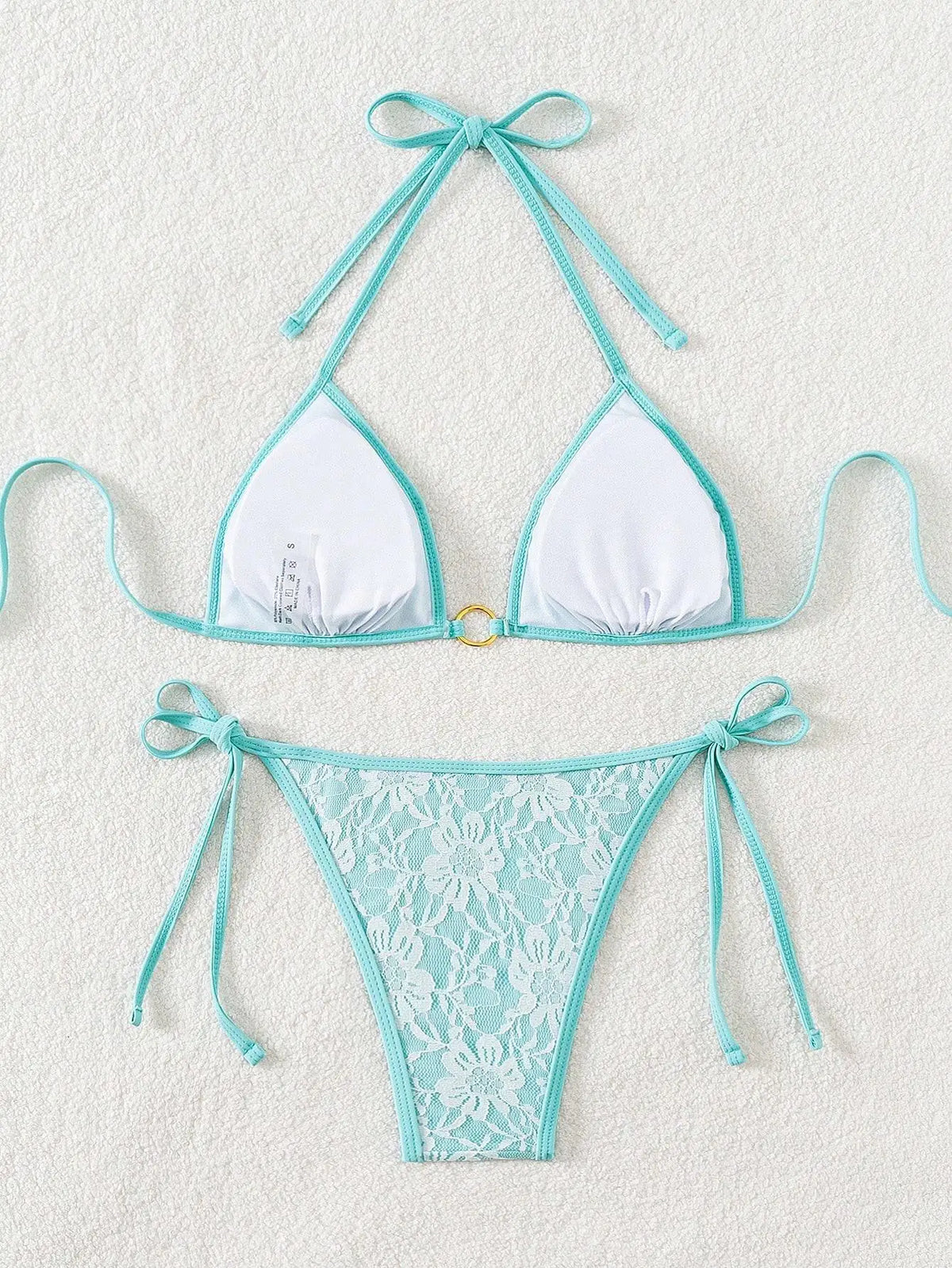 Embroidery Mesh Lace Halter High Cut Bikini Female Swimsuit Women Swimwear Two-pieces Bikini Set Bather Bathing Suit Swim Beach