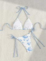 ZTVitality Sexy Triangle Tie Side Bikini Swimsuit 2025 New Arrival Biquini Print Push Up Bandage Halter Swimwear Summer Women