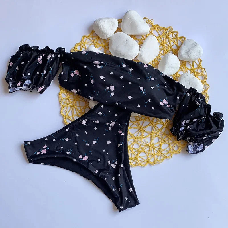 Ruffled Frilled Off Shoulder Bikini Women Swimsuit Female Swimwear Two Pieces Bikini Set Bandeau Bather Bathing Suit Swim Lady