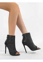Big Size 42 Sexy Black Hollow Out Summer Boots Women Chic Peep Toe Thin High Heels Zip-up Ankle Boots Party Shoes