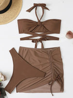 3 PCS Mesh Skirt Halter Wrap Around Bikini Female Swimsuit Women Swimwear Three-pieces Bikini Set Bathing Suit Swim Beachwear