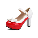Women Lolita Style Patent Leather Bow Shoes 9.5cm High Heels Anti-slip Rubber Sole Platform Pumps Ideal for Parties Daily Wear