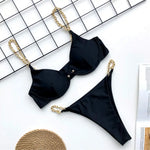 Sexy High Cut Golden Chain Bikini Women Swimwear Female Swimsuit Two-Pieces Bikini Set Underwired Bather Bathing Suit Swim V1646