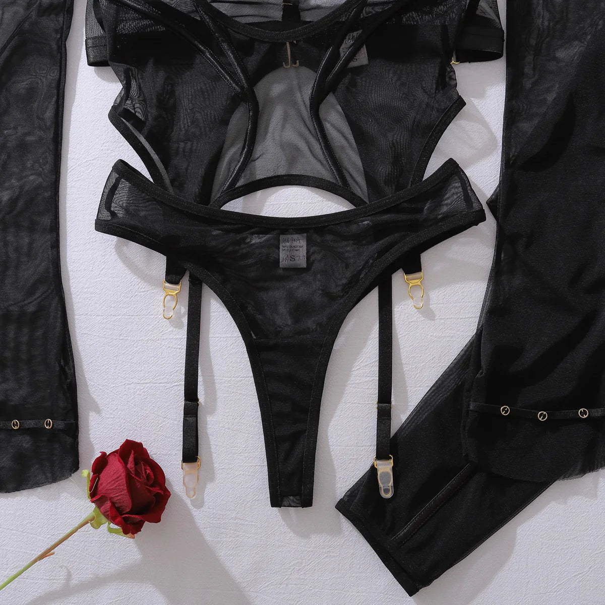 Toucheart Erotic Lingerie Fashionable and Comfortable Mesh See-through Bodyshaping Adjustable Sexy Underwear Split Five-pieceset