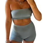Women Seamless Bra Set Ribbed Sports Shorts Sexy Strapless Lingerie Set Nonwire Bralette Female Bandeau Underwear Set