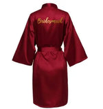Silk Satin Robe Bride Robe Bridesmaid Robes Women Wedding Robes Bridal Robe Sleepwear Dressing Bathrobe Wine Red Gold Text