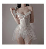 Sexy Lingerie Black Lace Short Nightdress Women Perspective Underwear Suspender Slim Dress Lolita Exotic Costume For Sex Suit