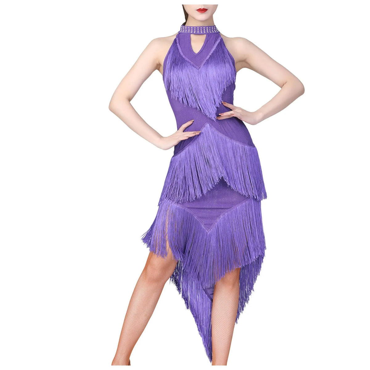 Women's Sparkling Sequin Carnival Irregular Tassel Dress Latin Dance Stage Costume Squins Fringe Tassel Sexy Bodycon Party Dress