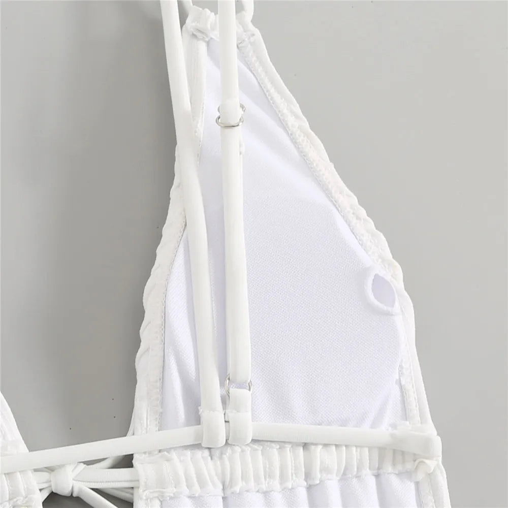 Sexy Backless One Piece Swimsuit Woman 2026 String Texture Swimwear Hollow Out Monokini High Cut Bathing Suit Deep V Neck Bather