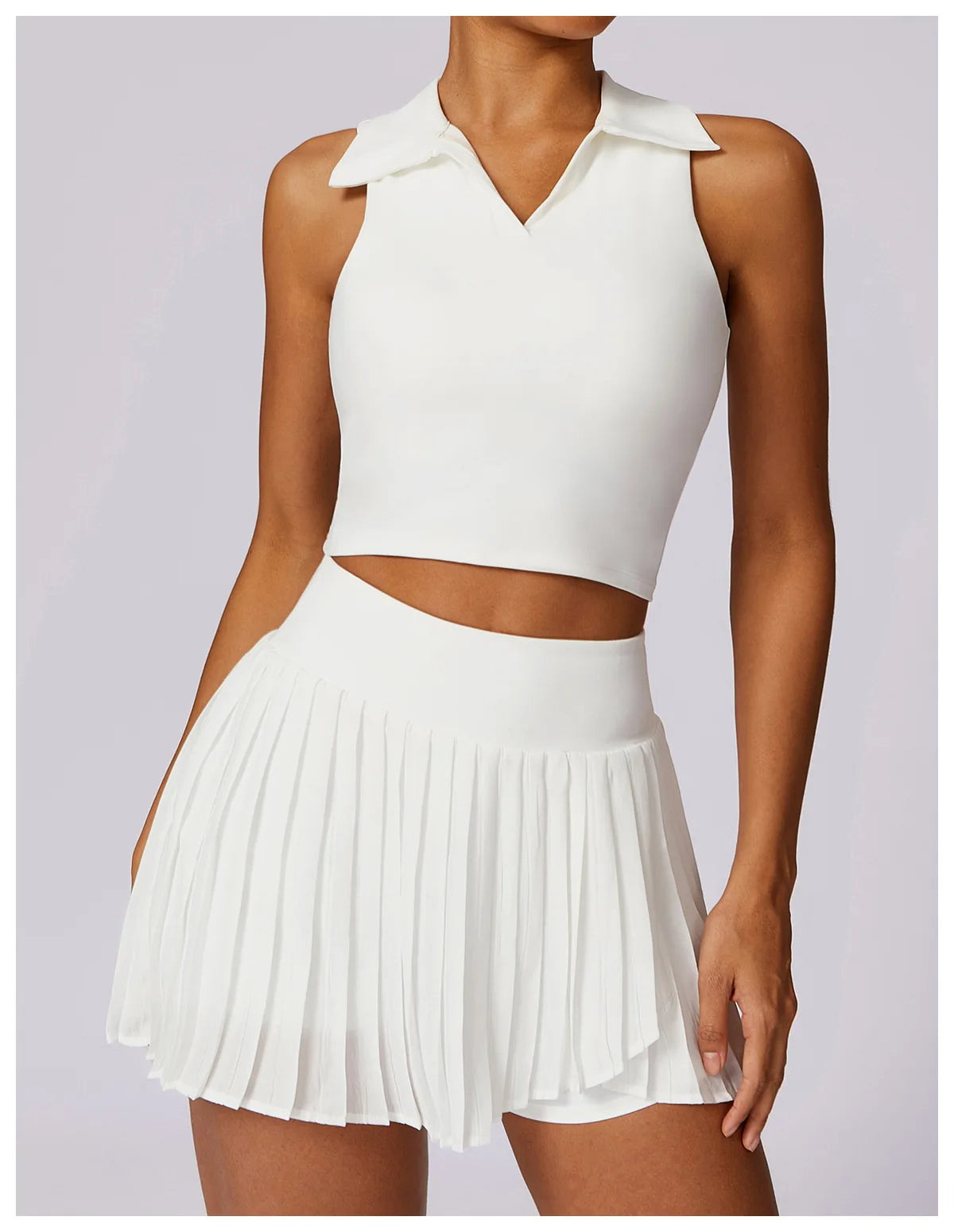Outdoor Breathable Golf Wear Tennis Sport Sets Women Turn Down Collar Sleeveless Top Short 2 in 1 Skirt Running Fitness Set