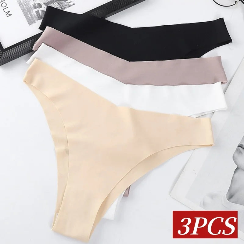 3Pcs/Set Women Ice Silk Panties V-Waist Low Rise Briefs Seamless Underwear Female Quick-Drying Underpants Sexy Lingerie S-L