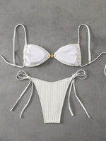 Solid Split Swimsuit Women 2 Piece Triangle Bandage High Cut Thong Bikini Push Up Summer New Sexy Bathing Suit Beachwear