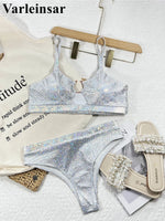 New Shiny Sequins High Waist Bikini Female Swimsuit Women Swimwear Two-pieces Bikini Set Padded Bather Bathing Suit Swim V4213