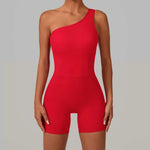 Summer One Shoulder Yoga Short Jumpsuit Women Sexy Cut Out Backless Scrunch Booty One Piece Suit Gym Workout Fitness Clothes