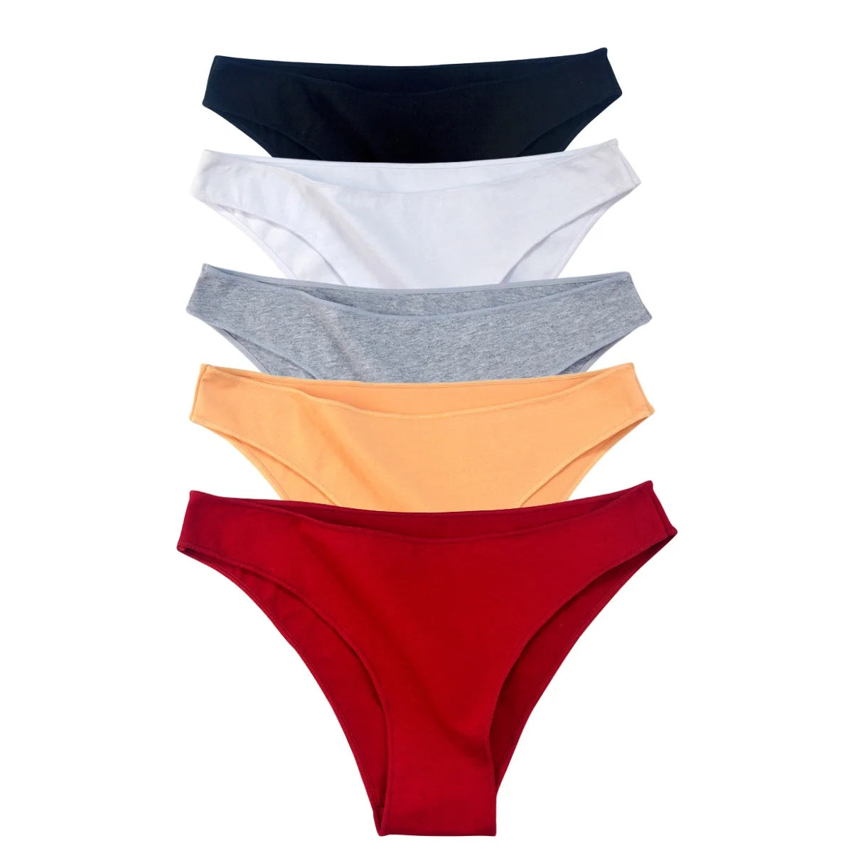 5Pcs/Set Cotton Classic Panties Women Low Rise Briefs Solid Color Breathable Underwear Sexy Lingerie Intimates Underpants M-XXL