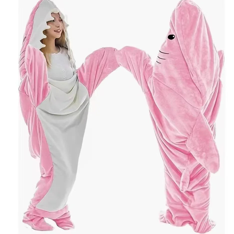 Cartoon Shark Blanket Cover Sleeping Bag Pajamas Office Nap Fabric Mermaid Winter Shawl for Children Adult Homewear Couple Pink