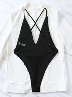 One Piece Swimsuit Women 2024 Sexy Deep V Neck Ribbed Tummy Control Swimwear Brazilian Hollow Out Backless Bathing Suit Monokini