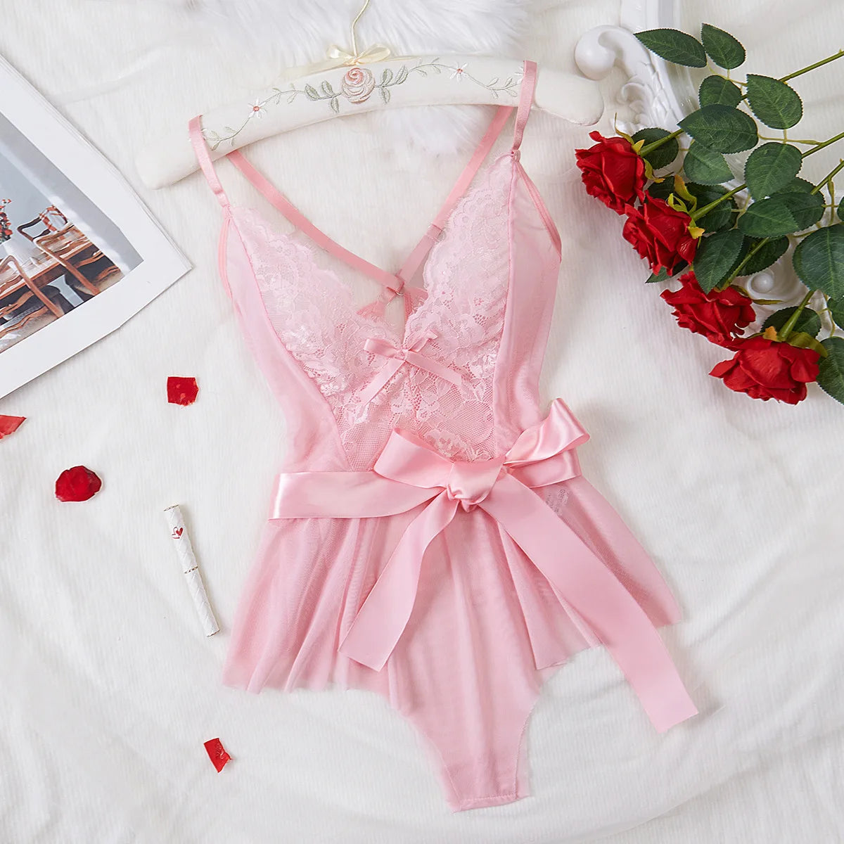 Sexy Lingerie Women Intimate Lace Hollow Costumes Deep V Open Bra Erotic Underwear Sexy Backless Dress Lenceria