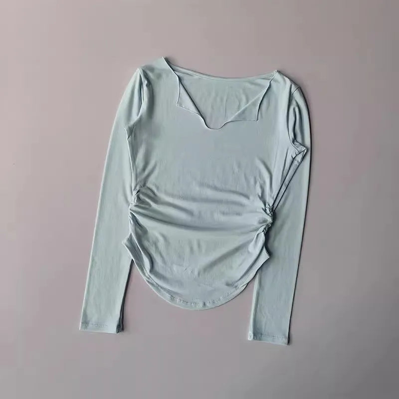 Women's yoga sports long sleeved, autumn and winter high-end slim fit small V-neck sports top fitness long sleeved T-shirt