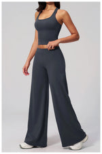 Women's Summer Two Piece Yoga Sets Slimming Sports Tank Top Lifted Buttocks High Waist Flare Pants Gym Fitness Suits Tracksuit