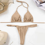 Sexy Bikini Set Two Piece Swimsuit Bikini Set Push Up Bra Solid Thong Women Swimwear Beachwear Bathing Suit Traje De BañO 2024