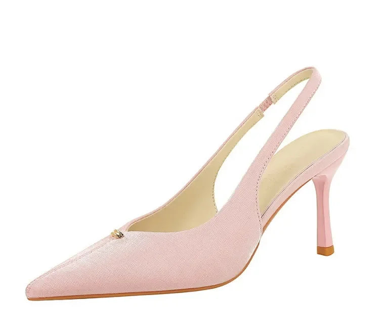 BIGTREE Shoes Sweet Metal Decoration Women Pumps Pointed High Heels silks satins heeled Sandals Women Summer Shoes Stiletto 8 cm