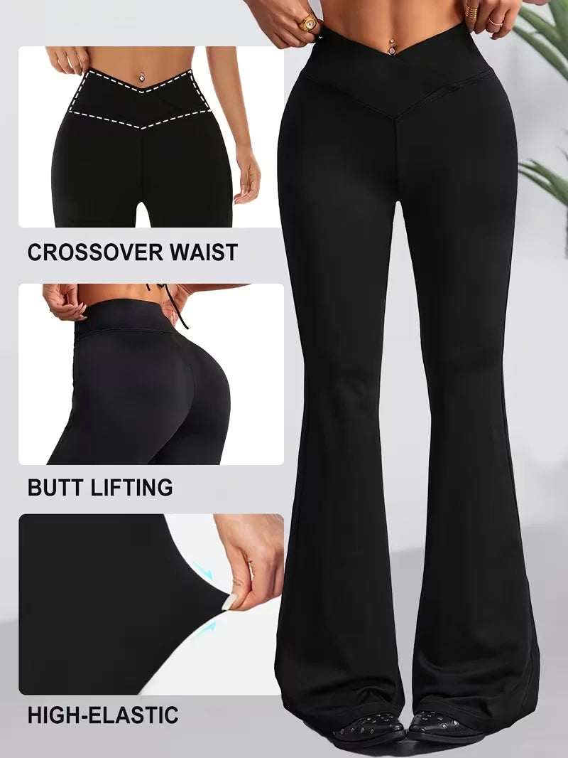 Womens New Spring Autumn Flare Pants V Shaped Cross Waist Wide Leg Trousers Elegant Loose Women Long Sweatpants For Slim Figures
