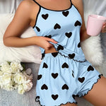 Women's Sleepwear Pajama Set Pajamas T-Shirts Shorts Pink Heart-Shaped Print T-Shirt Ice Silk Top Comfortable loungewear