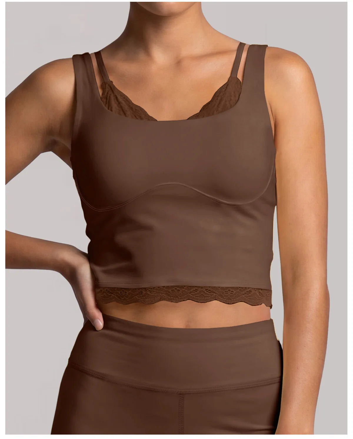 Sexy Fake Two-piece Yoga Tank Top Naked Feel Lace Trim V Neck High Stretch with Bra Pads Gym Running Fitness Dance Tank Top