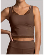 Sexy Fake Two-piece Yoga Tank Top Naked Feel Lace Trim V Neck High Stretch with Bra Pads Gym Running Fitness Dance Tank Top