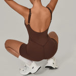 Padded Sports Jumpsuit Short Women Yoga Sets Gym Bodysuits Sexy Backless Fitness Jumpsuits Female Push Up Workout Overalls
