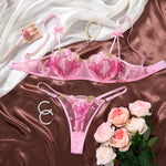 Sweet Girl Style Pink Sexy Butterfly Embroidery Underwear Set - French Romantic Intimate Women's Underwear ZA825296