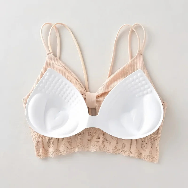 U Back Tank Top For Women Wireless Crop Top Lace Underwear Backless Bra Sexy Lingerie Padded Camisole