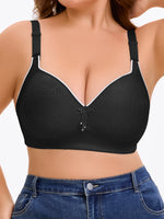 Plus Size Full Coverage Wireless Bra Comfortable Support Fixed Padded Adjustable Wide Strap V-Neck Contrast Trim Pendant