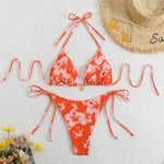 Sexy Rose Red Flower Print Micro Thong Bikini Women Swimwear 2026 String Halter Swimsuit Swimming Wear Triangle Bikinis Sets