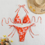 Sexy Rose Red Flower Print Micro Thong Bikini Women Swimwear 2026 String Halter Swimsuit Swimming Wear Triangle Bikinis Sets