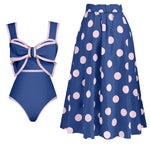 2024 Black White Retro One Piece Swimsuit Women Bow Tie Swimwear with Skirt Sexy Bathing Suit Monokini Beach Bodysuit Beach Wear
