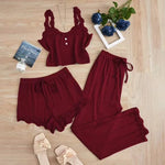 Comfortable 3-Piece Women's Pajamas Set with Lace Splicing