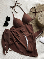 3 Pieces Triangle Bikinis 2026 Solid Swimwear Female Sexy Swimsuit Women & Beach Skirt Bathers Bathing Swimming Swim Suit