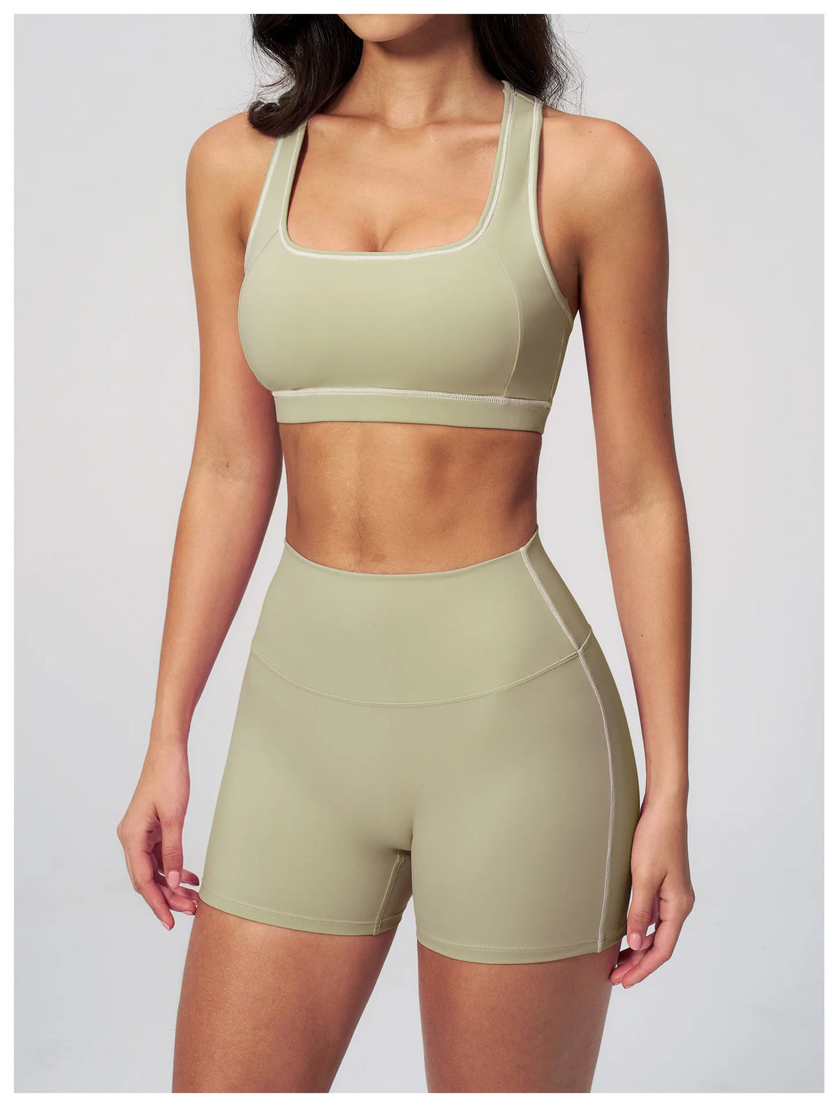 Summer New Color Contrast Yoga Set Women Tight I-shaped Back Sports Bra Versatile Fitness Suit High Waist Shorts Workout Clothes