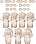 21 Pcs Women Birthday Party Robe Set Queen Squad Kimono Satin Bathrobes with Eye Mask and Scrunchie for Birthday