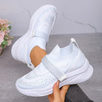 Shiny Crystal White Platform Sneakers Women Comfort Knitted Breathable Walking Shoes Woman Casual Non-Slip Sport Shoes Ladies