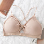 Front Hollow Out Ribbed Bralette Criss Cross Back Thin Straps Removable Chest Pads Wireless Bra Breathable Daily Underwear