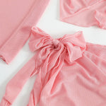 Women Pink Micro Mini String Bikini Sets 4 Pieces with Mesh Cover Tops and Skirt Swimsuit Bathing Suit Beach Outfits Biquini